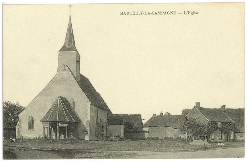 L'église Saint-Germain de Marcilly-la-Campagne au début du XXe siècle (carte postale)