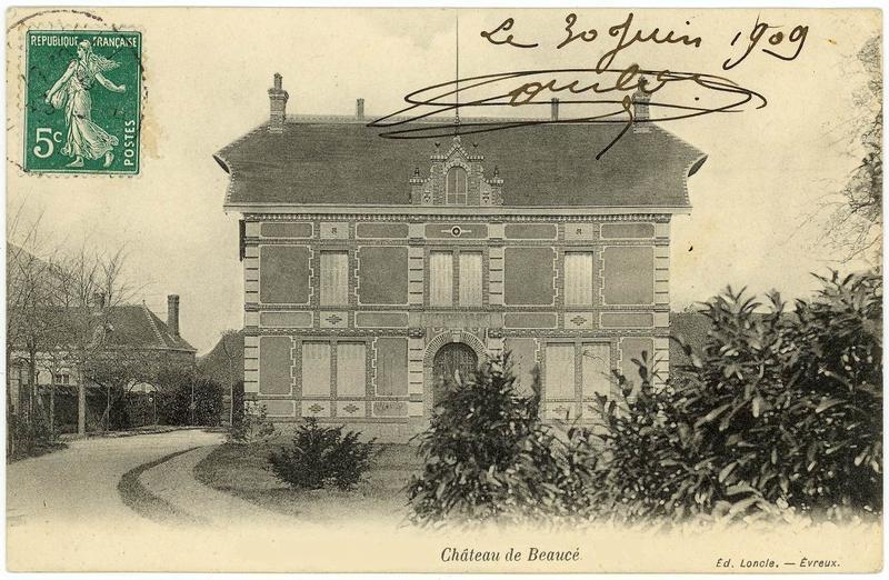 Carte postale ancienne - le château de Beaucé, 1909 (hameau de Marcilly)